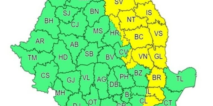 Cod galben de ninsori moderate cantitativ, polei, intensificări ale vântului