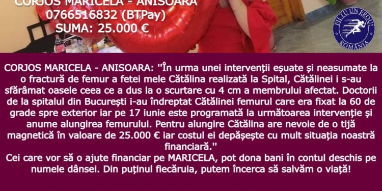 CROS 𝐔𝐌𝐀𝐍𝐈𝐓𝐀𝐑: Solidaritate pentru Cătălina, sprijinul tău este un pas spre normalitate