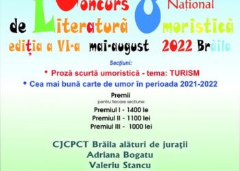 Joi, 21 iulie 2022, de la ora 18:00, are loc festivitatea de premiere a Concursului naţional de literatură umoristică, ediţia a VI-a