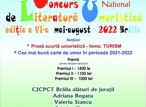 Joi, 21 iulie 2022, de la ora 18:00, are loc festivitatea de premiere a Concursului naţional de literatură umoristică, ediţia a VI-a