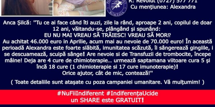 Solidaritate pentru ALEXANDRA, o fetiță de doar 12 ani