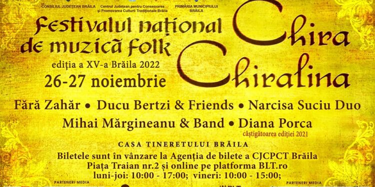 14 concurenți vor cânta la ediția a XV-a a Festivalului Național de folk „Chira Chiralina”
