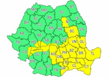 Cod galben de ploaie și ninsoare, viscol și intensificări ale vântului