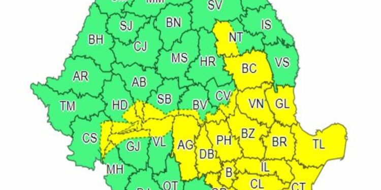 Cod galben de ploaie și ninsoare, viscol și intensificări ale vântului