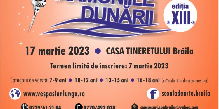 Până pe 7 martie 2023 se fac înscrieri la Concursul naţional de muzică uşoară pentru copii “ARMONIILE DUNĂRII” Brăila, ajuns la ediţia a XIII-a