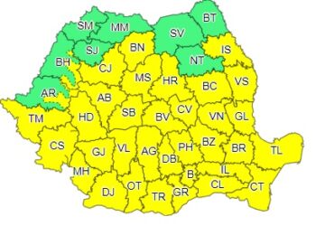 Avertizare cod galben cu averse torențiale, frecvente descărcări electrice, intensificări ale vântului și vijelii