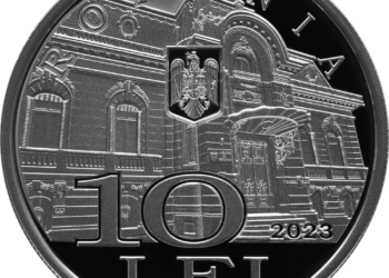 Monedă din argint cu tema 100 de ani de la înființarea Asociației Generale a Vânătorilor și Pescarilor Sportivi din România