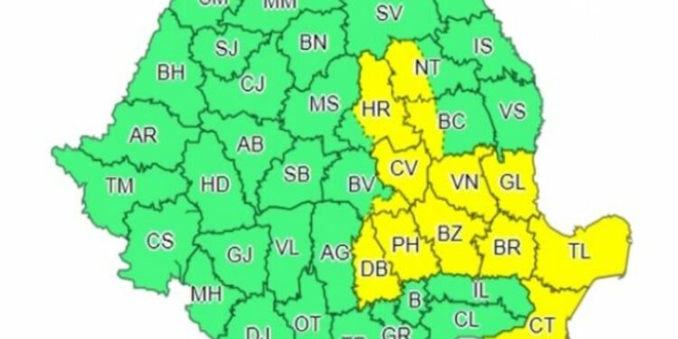 Avertizare meteo în vigoare luni, 3 iulie, între orele 12.00 și 21.00