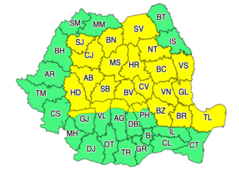 Administrația  Națională de Meteorologie a transmis Cod Galben de instabilitate atmosferică pentru astăzi