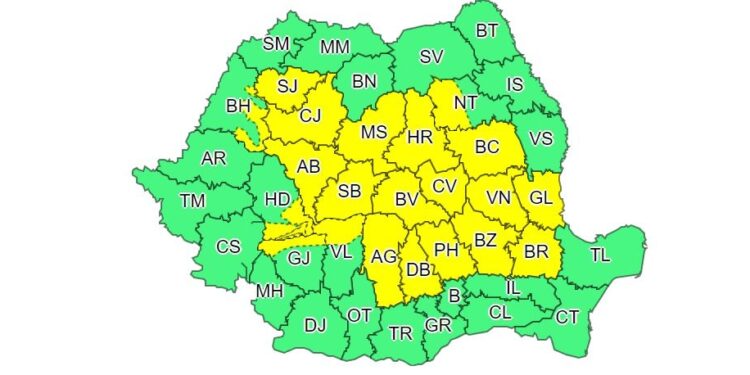 ANM a emis un cod galben de vreme rea. Sunt așteptate ploi și furtuni violente.