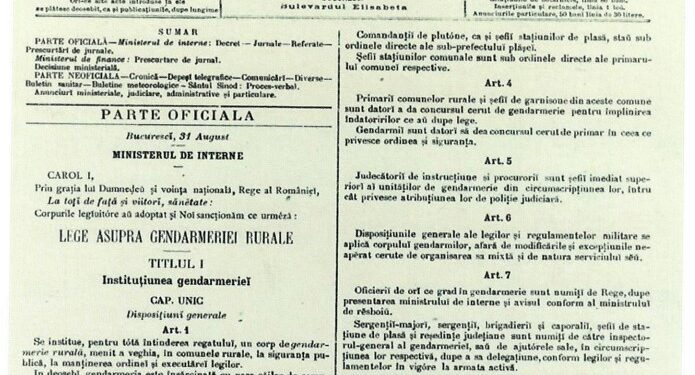 Ceas aniversar – 130 de ani de la înființarea JANDARMERIEI RURALE