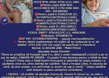 Cros umanitar pentru Elena – sâmbătă, 28 octombrie, în Parcul Monument din Brăila