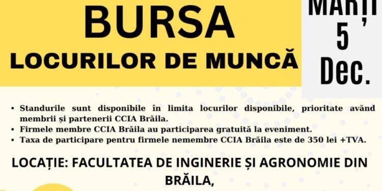 CCIA Brăila organizează în 5 decembrie ”Bursa locurilor de muncă”