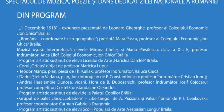 Spectacol de muzică, poezie și dans dedicat Zilei Naționale a României