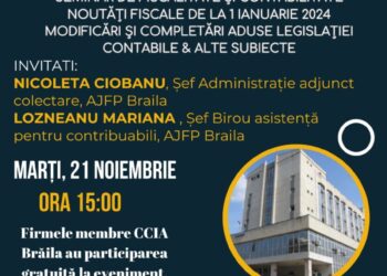 Seminar pe teme de fiscalitate la Camera de Comerț, Industrie și Agricultură Brăila