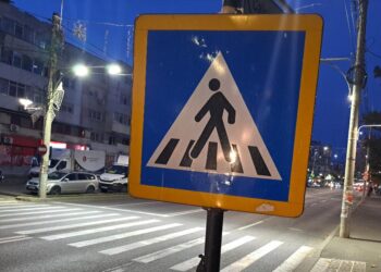 Un șofer posibil băut, a pierdut controlul volanului și a intrat într-un indicator rutier, Șoferul a refuzat prelevarea de mostre biologice