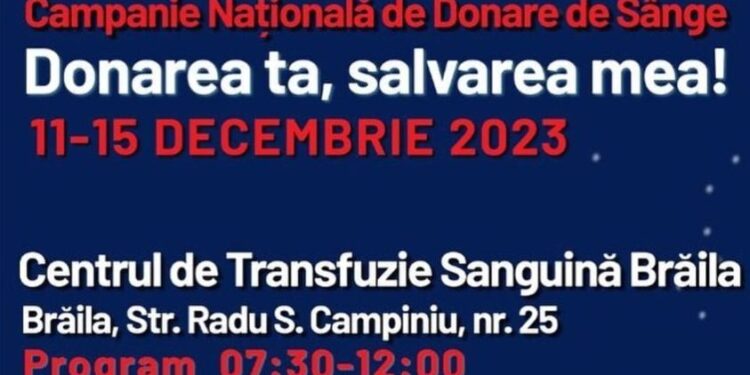 Campania „Donează Sânge, Fii Erou”, una dintre cele mai ample inițiative de donare de sânge din România, se desfășoară și în Brăila