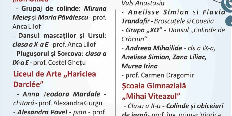 Brăilenii sunt invitați la „Simfonia Colindelor”, un spectacol de colinde și obiceiuri de iarnă organizat la secția Mediatecă din cadrul Bibliotecii Județene „Panait Istrati”