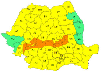 Cod galben de vânt pentru ziua de luni, 5 februarie