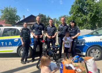 Bucurie adusă de polițiști în casa unei familii cu 7 copii