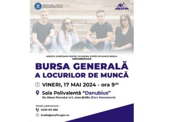 “Bursa generală a locurilor de muncă“ organizată de AJOFM Brăila vineri, 17 mai, la Sala Polivalentă Danubius