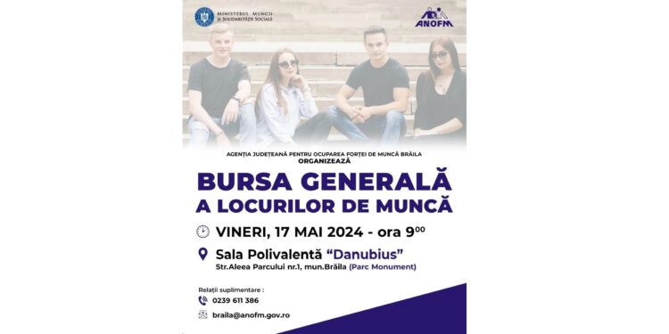 “Bursa generală a locurilor de muncă“ organizată de AJOFM Brăila vineri, 17 mai, la Sala Polivalentă Danubius