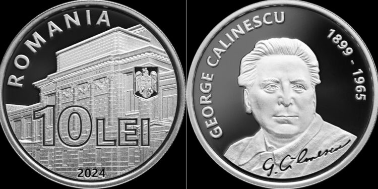 Monedă din argint cu tema ”125 de ani de la nașterea lui George Călinescu”