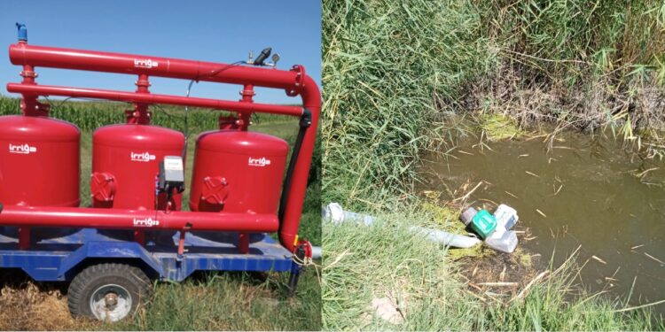 Apucături de baron local. A barat cursul râului Călmățui pentru a-și iriga culturile de porumb