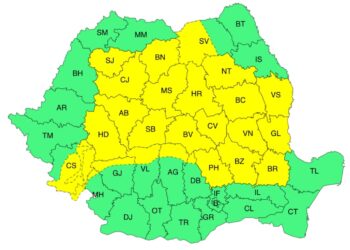 Până la noapte, la ora 3, Brăila se află sub avertizare cod galben de instabilitate atmosferică