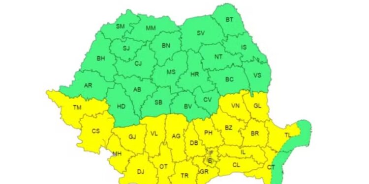 Cod galben de caniculă în prima zi din luna august