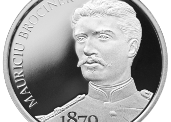 Monedă din argint cu tema ”145 de ani de la acordarea cetățeniei române lui Mauriciu Brociner, primul ofițer evreu din armata română”