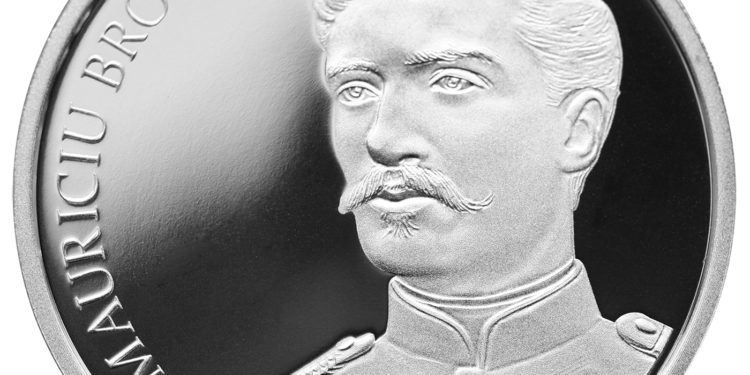 Monedă din argint cu tema ”145 de ani de la acordarea cetățeniei române lui Mauriciu Brociner, primul ofițer evreu din armata română”