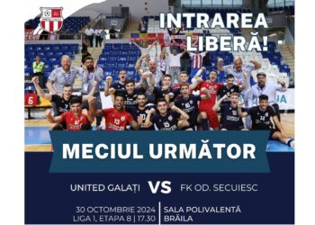 United Galați joacă derby-ul Ligii 1 la futsal, cu FK Odorheiul Secuiesc, în Sala Polivalentă din Brăila
