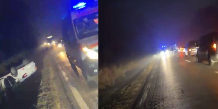 S-a angajat într-o depășire și s-a răsturnat în afara părții carosabile