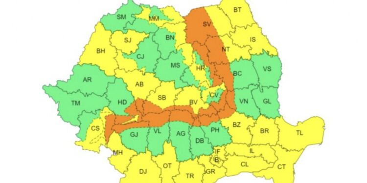 Meteorologii au emis avertizări meteo pentru luni și marți