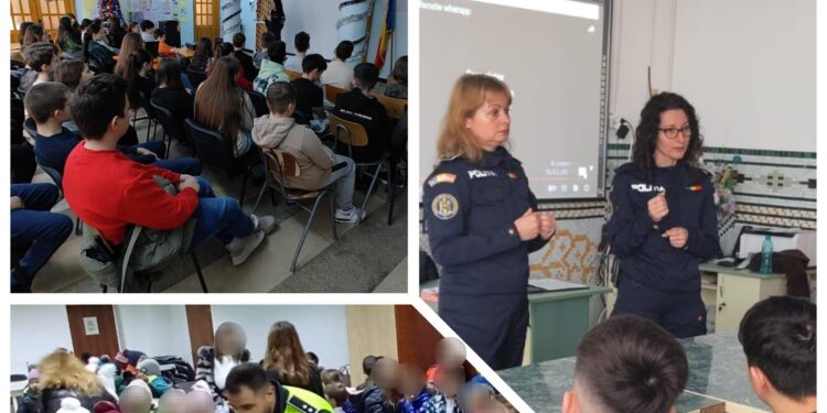 Activități informative desfășurate de polițiști cu elevi de la Școala Fănuș Neagu