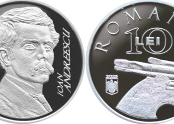monedă din argint cu tema 175 de ani de la nașterea lui Ioan Andreescu