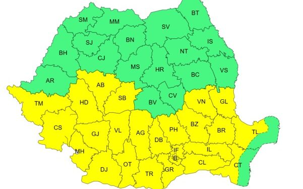 Cod galben de caniculă în perioada 24 iunie, ora 10 – 25 iunie, ora 10