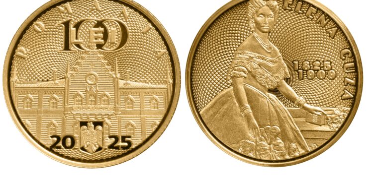 Monedă din aur cu tema 200 de ani de la nașterea Elenei Cuza