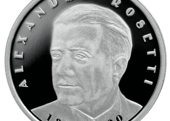 monedă din argint cu tema 130 de ani de la nașterea lui Alexandru Rosetti