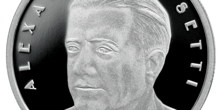 monedă din argint cu tema 130 de ani de la nașterea lui Alexandru Rosetti