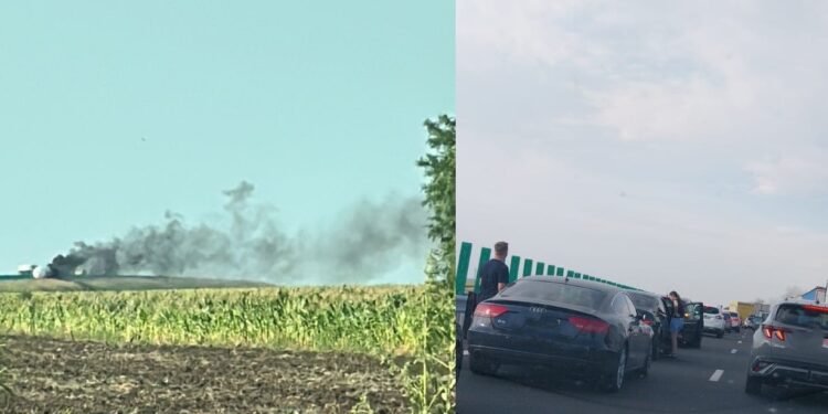 Trafic oprit pe A7, la Cochirleanca, din cauza unui incendiu produs la o cisternă GPL