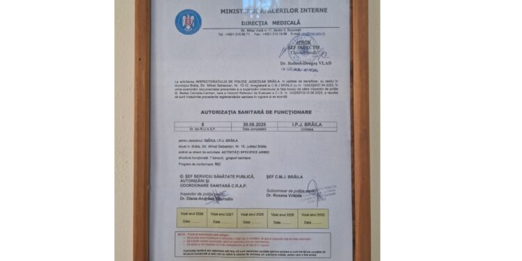 IPJ Brăila printre puținele inspectorate din țară care au afișată Autorizația Sanitară de Funcționare