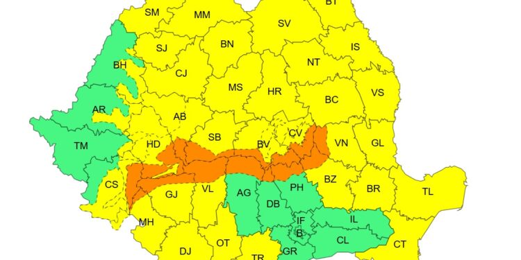 Cod galben de intensificări ale vântului și ninsori