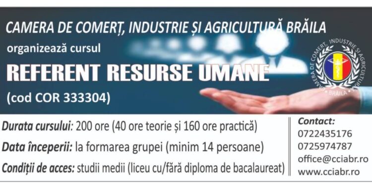 CCIA Brăila organizează Curs de Referent Resurse umane