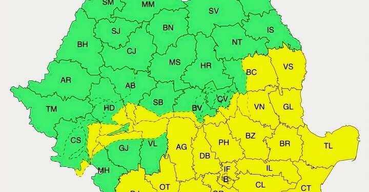 Cod galben de precipitaţii însemnate cantitativ, vânt şi viscol