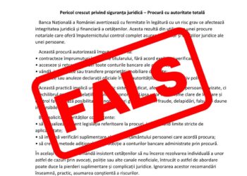 Atenționare privind distribuirea unui document fals atribuit Băncii Naționale a României