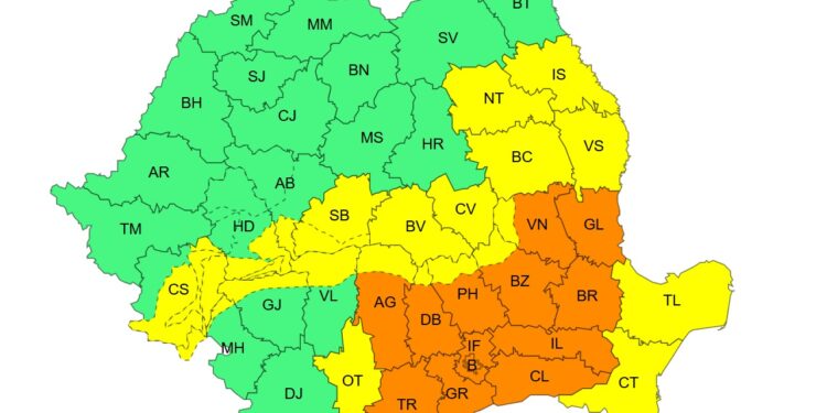 Cod portocaliu ne ninsori și vânt puternic