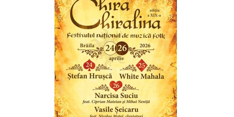 Ștefan Hrușcă și Vasile Șeicaru, Narcisa Suciu și White Mahala, vor susține recitaluri la Festivalul Național de folk Chira Chiralina