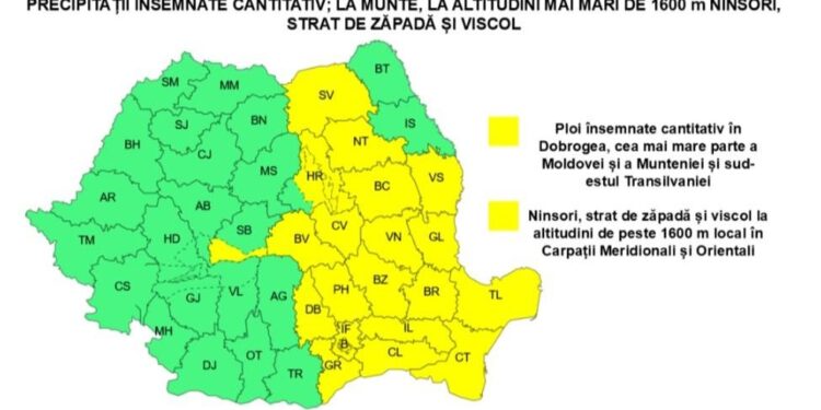 Avertizare cod galben de ploi